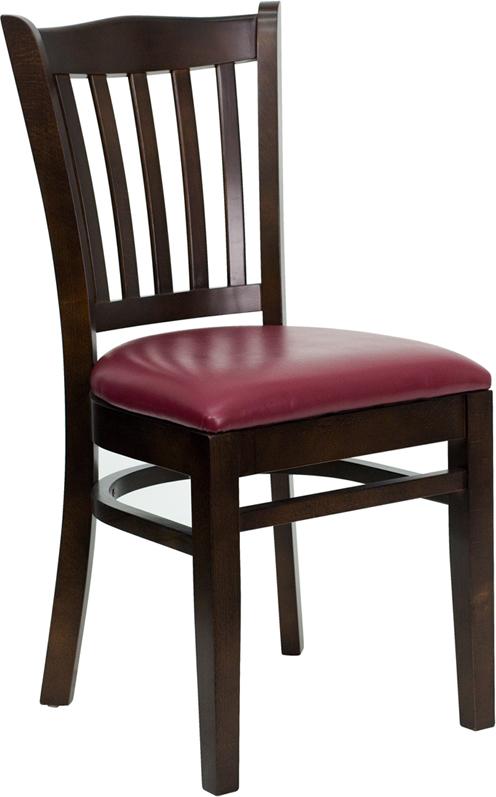 Flash Furniture HERCULES Series Vertical Slat Back Walnut Wood Restaurant Chair – Burgundy Vinyl Seat – XU-DGW0008VRT-WAL-BURV-GG on Sale