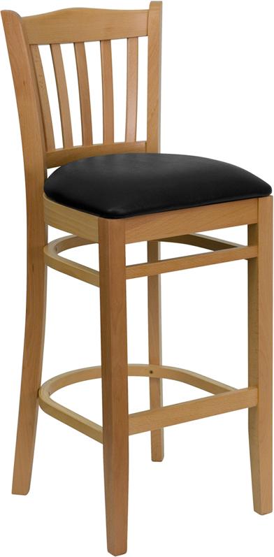 Flash Furniture HERCULES Series Vertical Slat Back Natural Wood Restaurant Barstool – Black Vinyl Seat – XU-DGW0008BARVRT-NAT-BLKV-GG Online