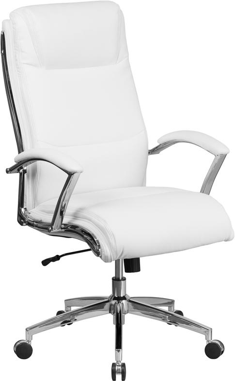 Flash Furniture High Back Designer White Leather Smooth Upholstered Executive Swivel Chair with Chrome Base and Arms – GO-2192-WH-GG on Sale