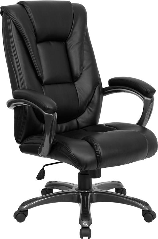Flash Furniture High Back Black Leather Layered Upholstered Executive Swivel Chair with Smoke Metal Base and Padded Arms – GO-7194B-BK-GG Online now