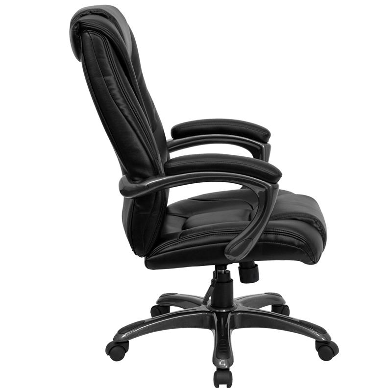 Flash Furniture High Back Black Leather Layered Upholstered Executive Swivel Chair with Smoke Metal Base and Padded Arms – GO-7194B-BK-GG Online now
