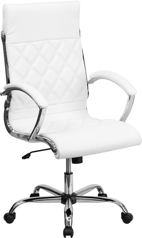 Flash Furniture High Back Designer Quilted White Leather Executive Swivel Chair with Chrome Base and Arms – GO-1297H-HIGH-WHITE-GG Discount