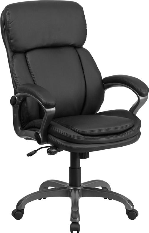 Flash Furniture High Back Black Leather Executive Swivel Chair with Lumbar Support Knob with Arms – BT-90272H-GG Supply