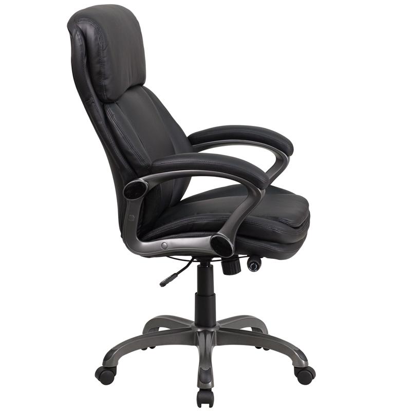 Flash Furniture High Back Black Leather Executive Swivel Chair with Lumbar Support Knob with Arms – BT-90272H-GG Supply