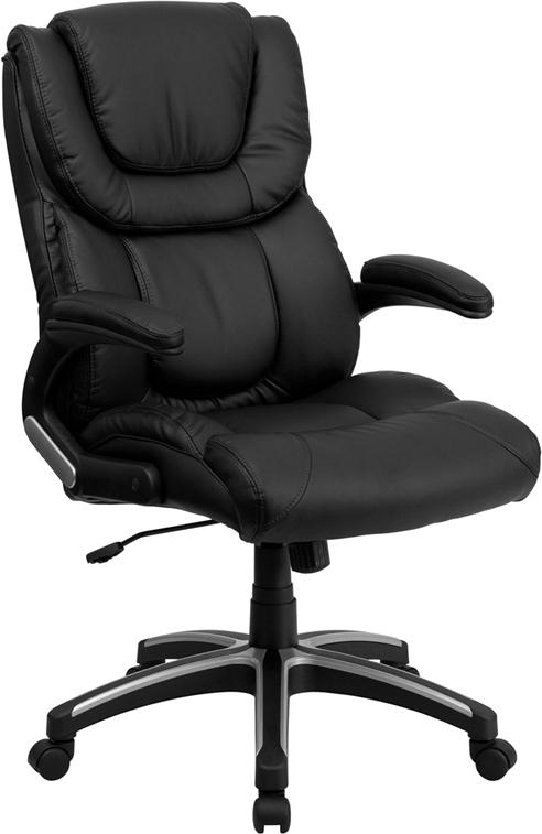 Flash Furniture High Back Black Leather Executive Swivel Chair with Double Layered Headrest and Open Arms – BT-9896H-GG Online now