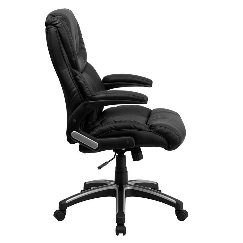Flash Furniture High Back Black Leather Executive Swivel Chair with Double Layered Headrest and Open Arms – BT-9896H-GG Online now