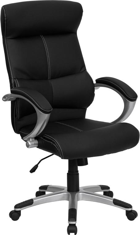 Flash Furniture High Back Black Leather Executive Swivel Chair with Curved Headrest and White Line Stitching – H-9637L-1C-HIGH-GG Fashion