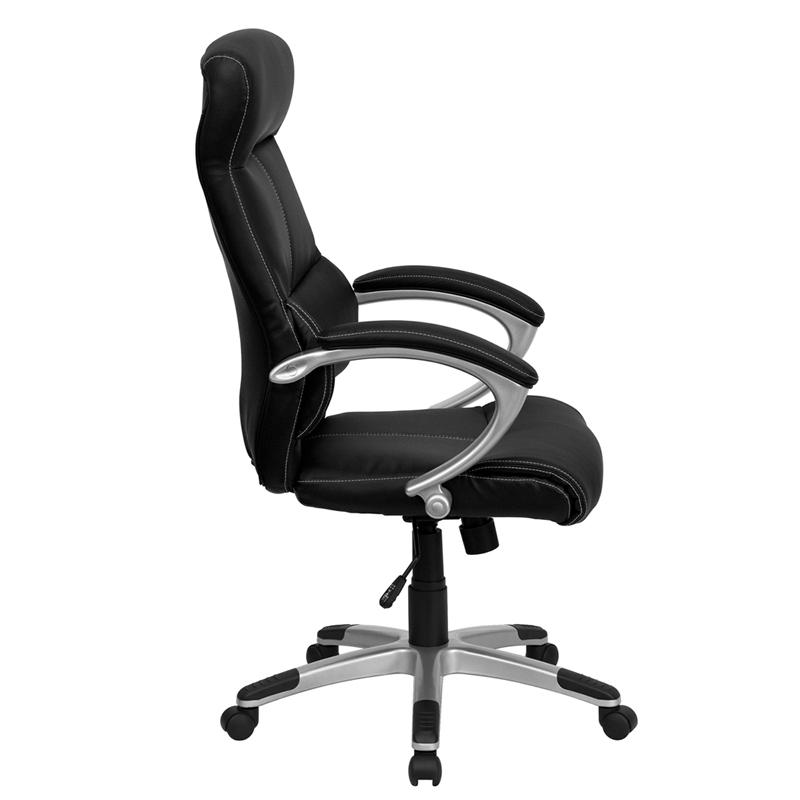 Flash Furniture High Back Black Leather Executive Swivel Chair with Curved Headrest and White Line Stitching – H-9637L-1C-HIGH-GG Fashion