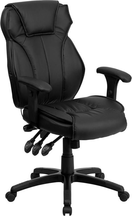 Flash Furniture High Back Black Leather Multifunction Executive Swivel Chair with Lumbar Support Knob with Arms – BT-9835H-GG Fashion