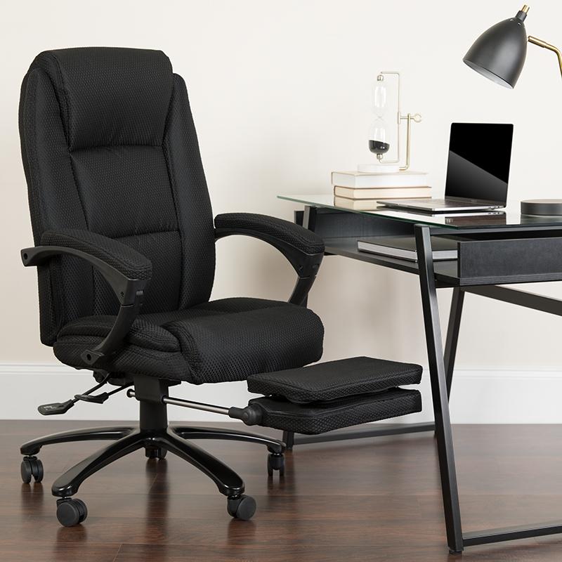 Flash Furniture High Back Black Fabric Executive Reclining Swivel Office Chair with Comfort Coil Seat Springs and Padded Arms – BT-90288H-BK-GG Supply