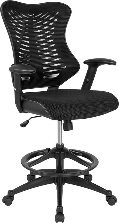 Flash Furniture High Back Designer Black Mesh Drafting Chair with Leather Sides and Adjustable Arms – BL-LB-8816D-GG Online now