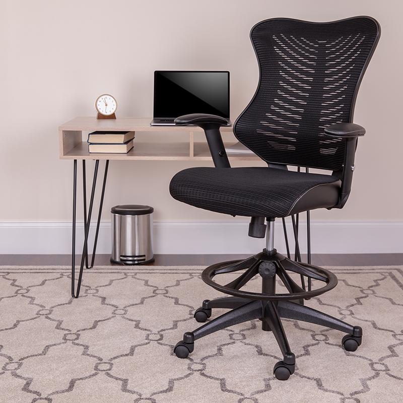 Flash Furniture High Back Designer Black Mesh Drafting Chair with Leather Sides and Adjustable Arms – BL-LB-8816D-GG Online now