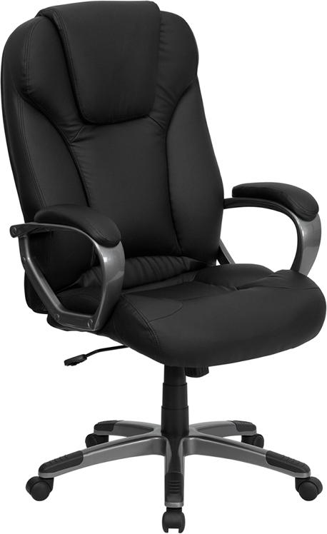 Flash Furniture High Back Black Leather Executive Swivel Chair with Titanium Nylon Base and Arms – BT-9066-BK-GG Hot on Sale