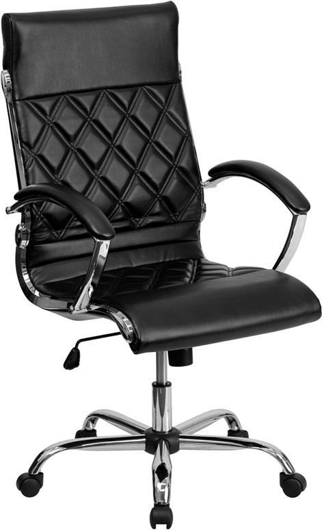 Flash Furniture High Back Designer Quilted Black Leather Executive Swivel Chair with Chrome Base and Arms – GO-1297H-HIGH-BK-GG Supply