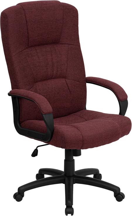 Flash Furniture High Back Burgundy Fabric Executive Swivel Chair with Arms – BT-9022-BY-GG Supply