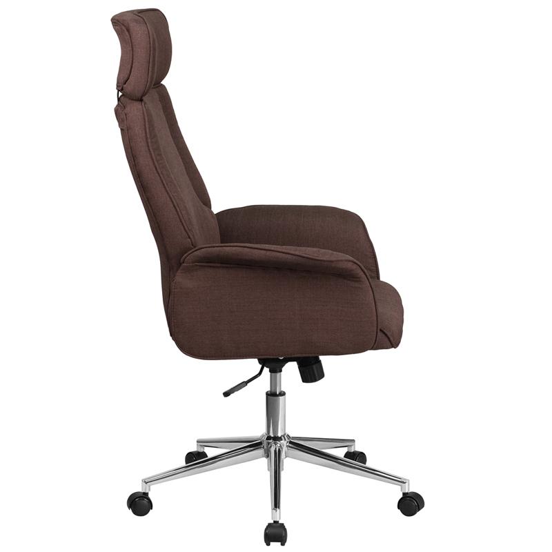 Flash Furniture High Back Brown Fabric Executive Swivel Chair with Chrome Base and Fully Upholstered Arms – CH-CX0944H-BN-GG Online Sale