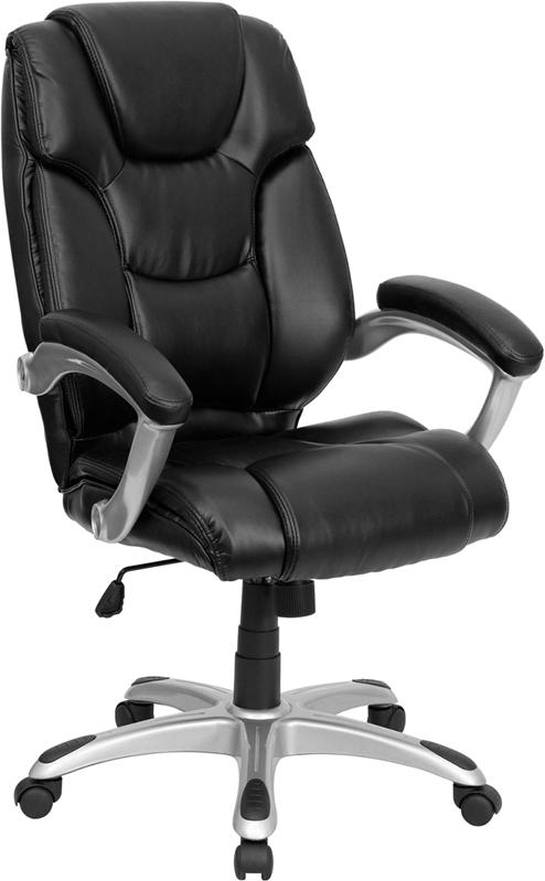 Flash Furniture High Back Black Leather Layered Upholstered Executive Swivel Chair with Silver Nylon Base and Arms – GO-931H-BK-GG Discount