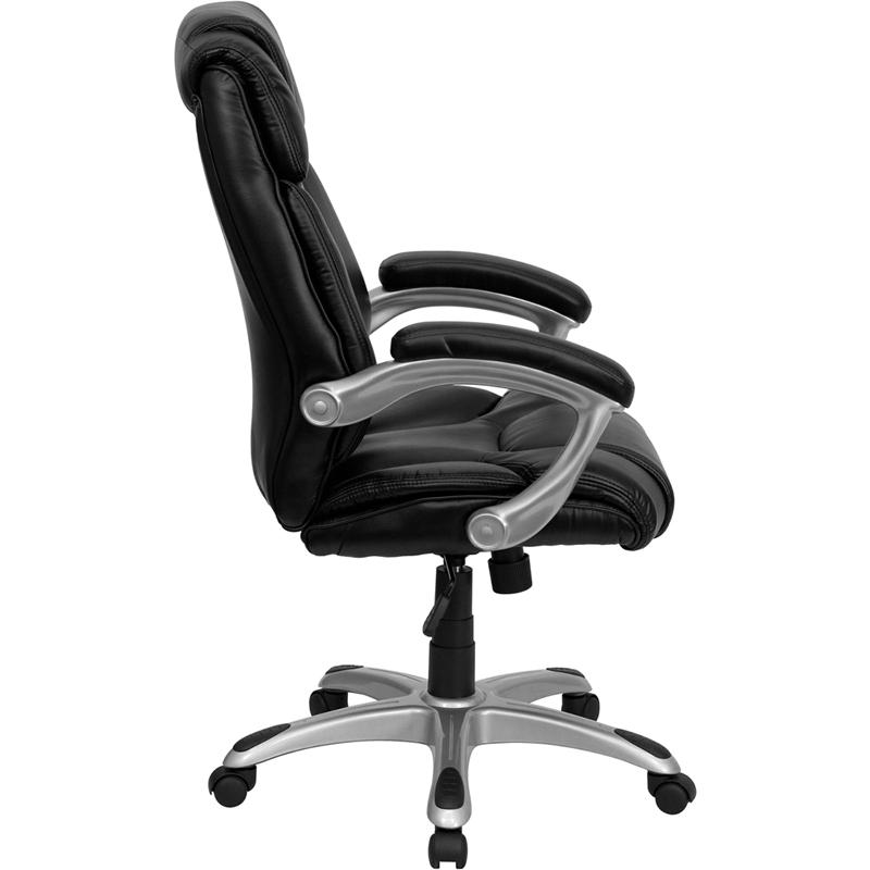 Flash Furniture High Back Black Leather Layered Upholstered Executive Swivel Chair with Silver Nylon Base and Arms – GO-931H-BK-GG Discount