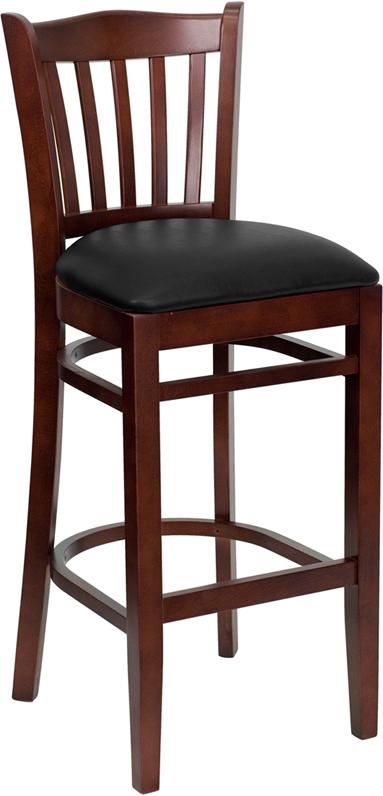 Flash Furniture HERCULES Series Vertical Slat Back Mahogany Wood Restaurant Barstool – Black Vinyl Seat – XU-DGW0008BARVRT-MAH-BLKV-GG Online