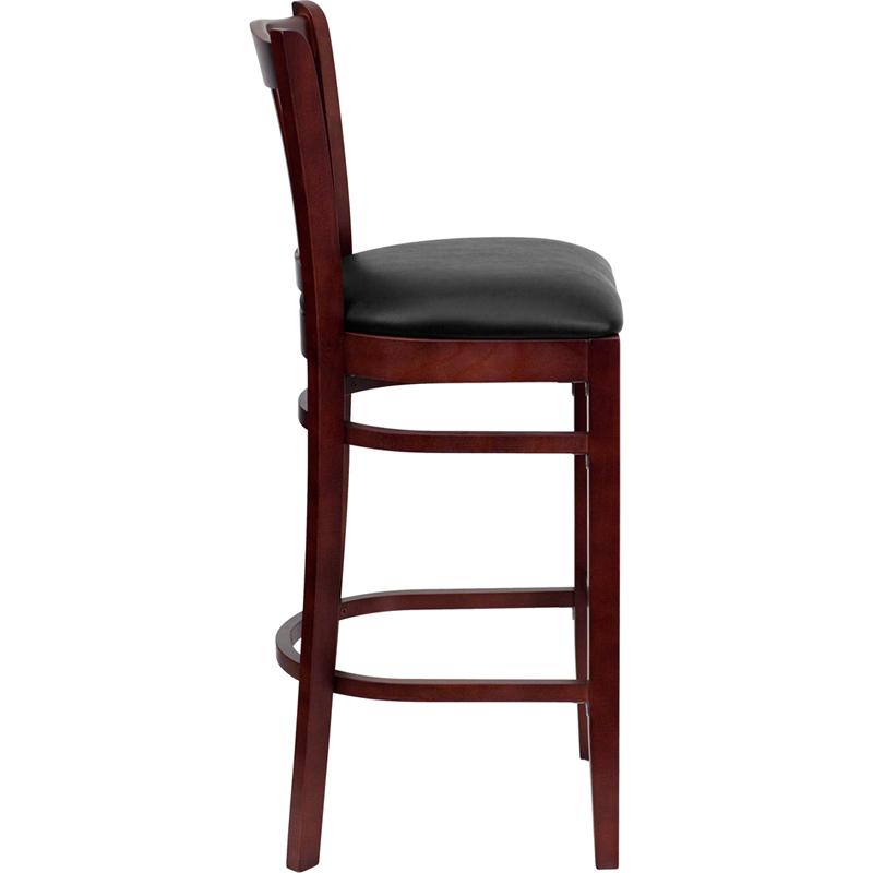 Flash Furniture HERCULES Series Vertical Slat Back Mahogany Wood Restaurant Barstool – Black Vinyl Seat – XU-DGW0008BARVRT-MAH-BLKV-GG Online