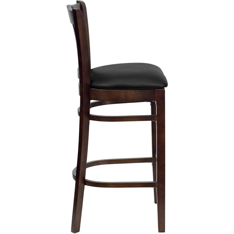 Flash Furniture HERCULES Series Vertical Slat Back Walnut Wood Restaurant Barstool – Black Vinyl Seat – XU-DGW0008BARVRT-WAL-BLKV-GG Online