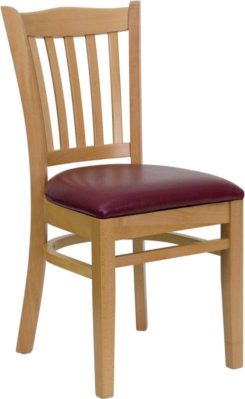 Flash Furniture HERCULES Series Vertical Slat Back Natural Wood Restaurant Chair – Burgundy Vinyl Seat – XU-DGW0008VRT-NAT-BURV-GG on Sale