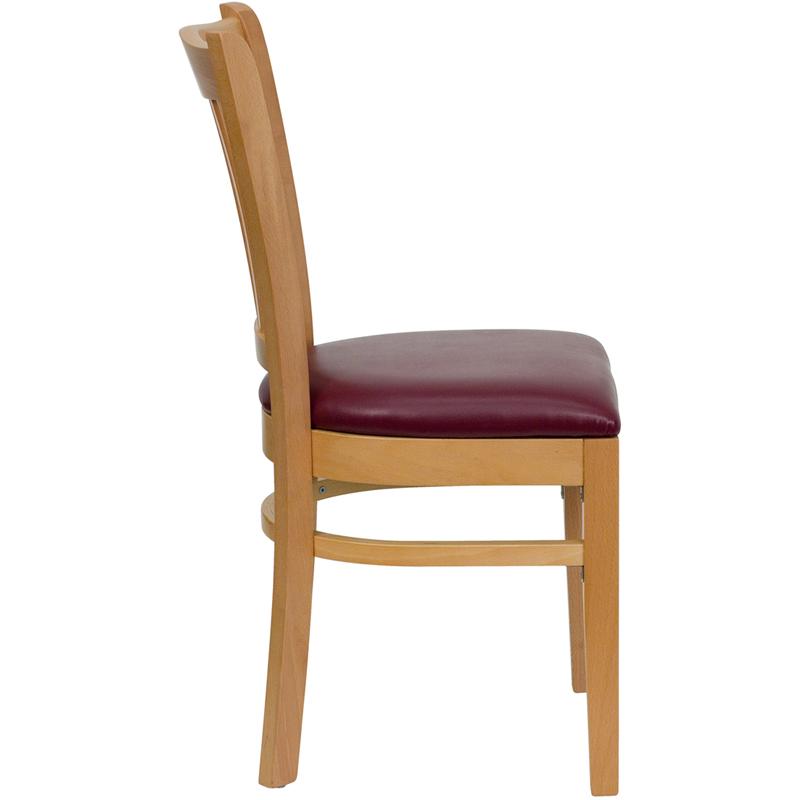 Flash Furniture HERCULES Series Vertical Slat Back Natural Wood Restaurant Chair – Burgundy Vinyl Seat – XU-DGW0008VRT-NAT-BURV-GG on Sale
