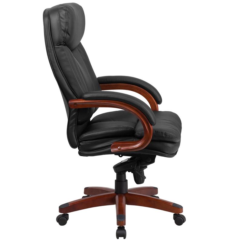 Flash Furniture High Back Black Leather Executive Swivel Chair with Synchro-Tilt Mechanism, Mahogany Wood Base and Arms – BT-90171H-S-GG Online Hot Sale