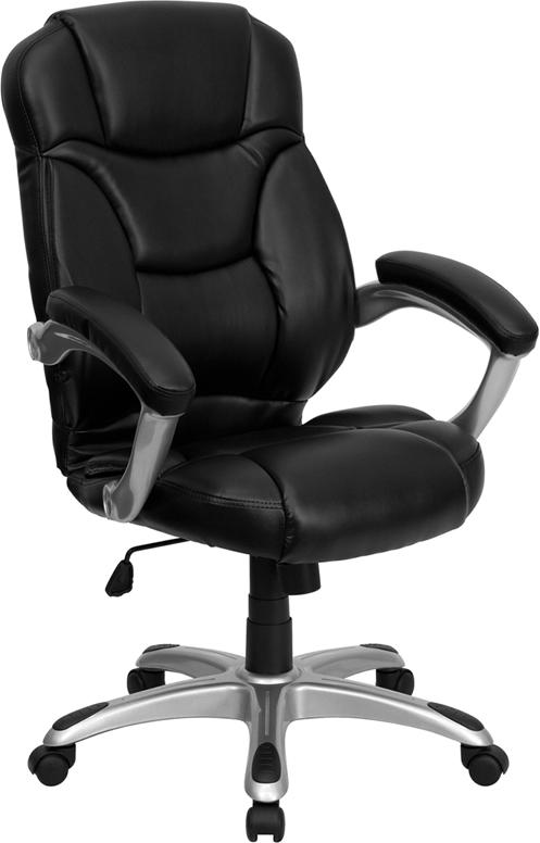 Flash Furniture High Back Black Leather Contemporary Executive Swivel Chair with Silver Nylon Base and Arms – GO-725-BK-LEA-GG on Sale
