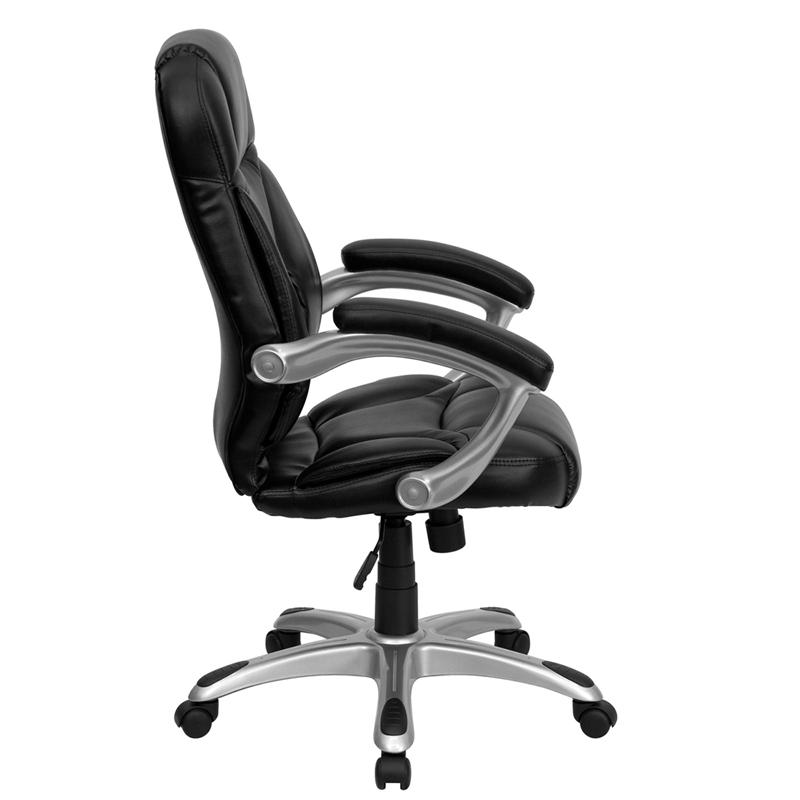 Flash Furniture High Back Black Leather Contemporary Executive Swivel Chair with Silver Nylon Base and Arms – GO-725-BK-LEA-GG on Sale