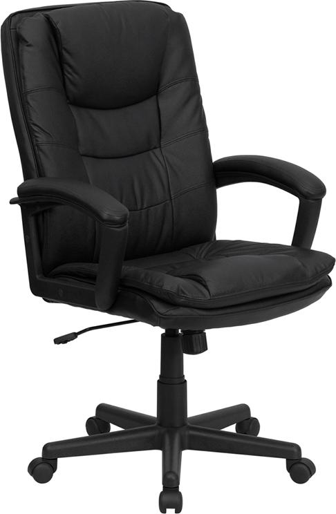 Flash Furniture High Back Black Leather Executive Swivel Chair with Arms – BT-2921-BK-GG on Sale