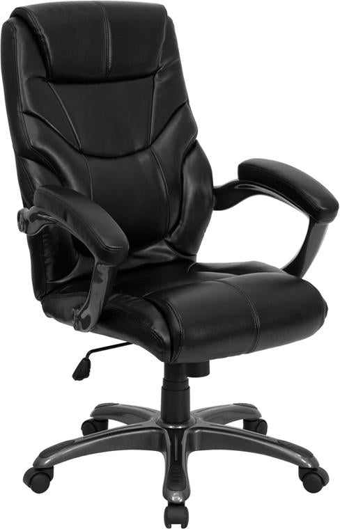 Flash Furniture High Back Black Leather Overstuffed Executive Swivel Chair with Arms – GO-724H-BK-LEA-GG Sale