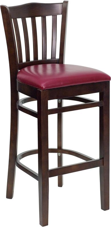 Flash Furniture HERCULES Series Vertical Slat Back Walnut Wood Restaurant Barstool – Burgundy Vinyl Seat – XU-DGW0008BARVRT-WAL-BURV-GG Sale
