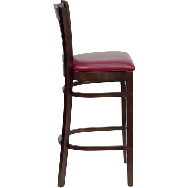 Flash Furniture HERCULES Series Vertical Slat Back Walnut Wood Restaurant Barstool – Burgundy Vinyl Seat – XU-DGW0008BARVRT-WAL-BURV-GG Sale