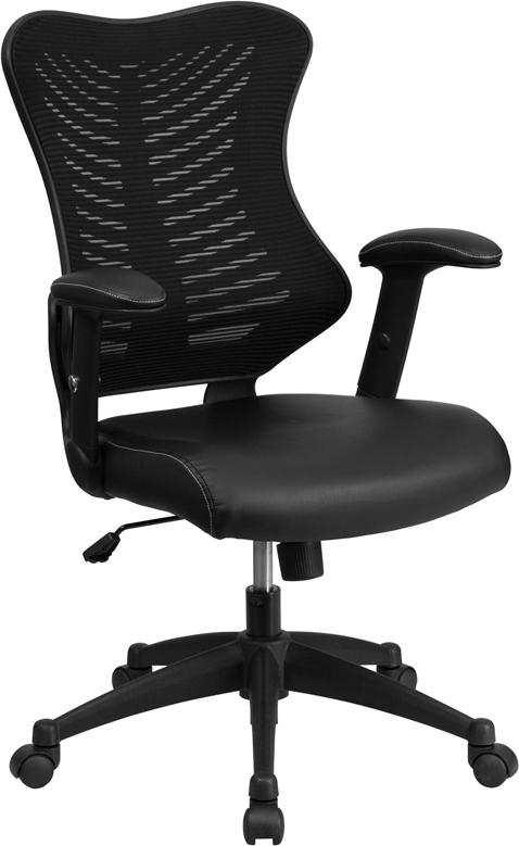 Flash Furniture High Back Designer Black Mesh Executive Swivel Chair with Leather Seat and Adjustable Arms – BL-ZP-806-BK-LEA-GG Hot on Sale