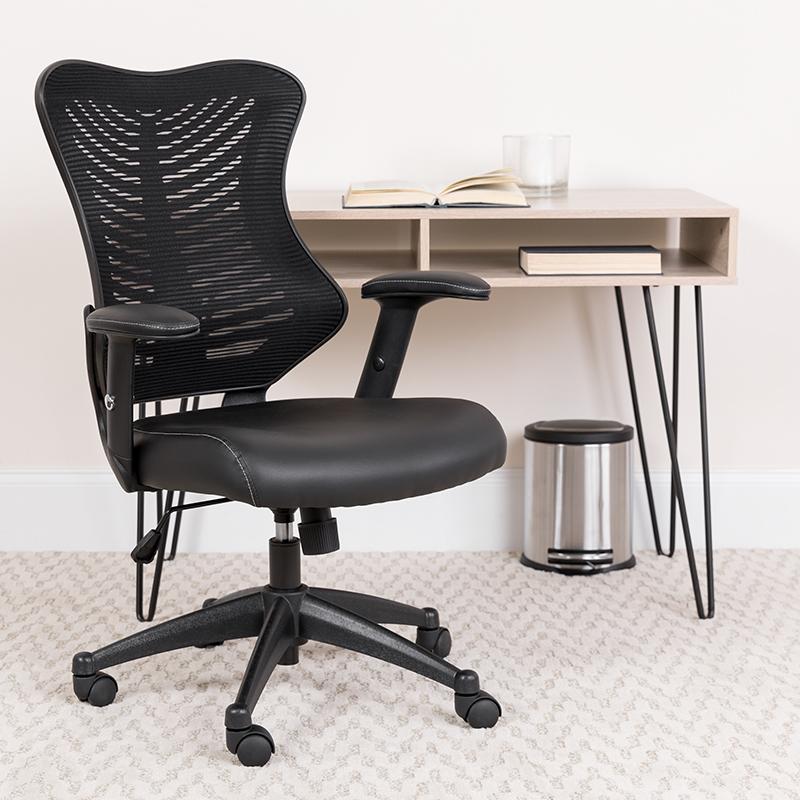 Flash Furniture High Back Designer Black Mesh Executive Swivel Chair with Leather Seat and Adjustable Arms – BL-ZP-806-BK-LEA-GG Hot on Sale