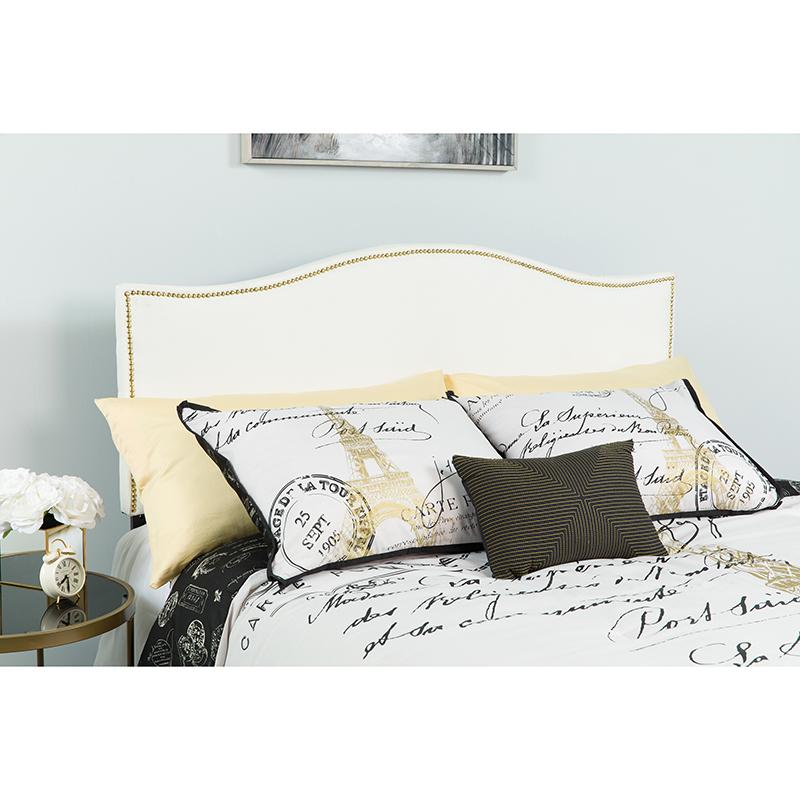 Flash Furniture Lexington Upholstered Twin Size Headboard with Accent Nail Trim in White Fabric – HG-HB1707-T-W-GG Fashion