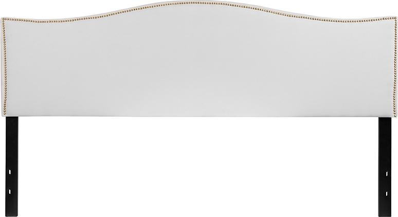 Flash Furniture Lexington Upholstered King Size Headboard with Accent Nail Trim in White Fabric – HG-HB1707-K-W-GG on Sale