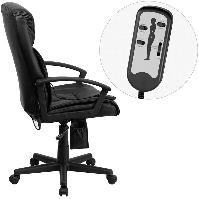 Flash Furniture High Back Massaging Black Leather Executive Swivel Chair with Side Remote Pocket and Arms – BT-9578P-GG Online