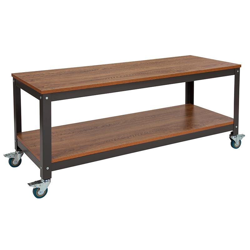 Flash Furniture Livingston Collection TV Stand in Brown Oak Wood Grain Finish with Metal Wheels – NAN-JN-2522TR-GG Online Sale