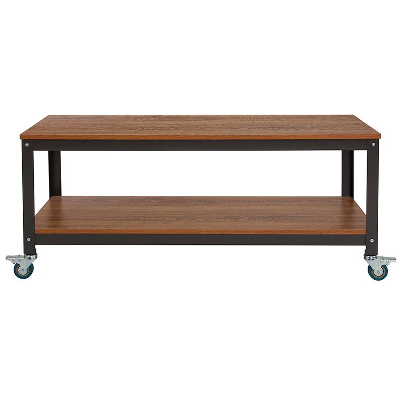 Flash Furniture Livingston Collection TV Stand in Brown Oak Wood Grain Finish with Metal Wheels – NAN-JN-2522TR-GG Online Sale