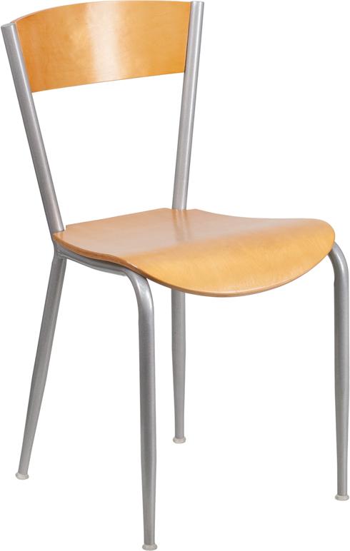 Flash Furniture Invincible Series Silver Metal Restaurant Chair – Natural Wood Back & Seat – XU-DG-60217-NAT-GG Discount