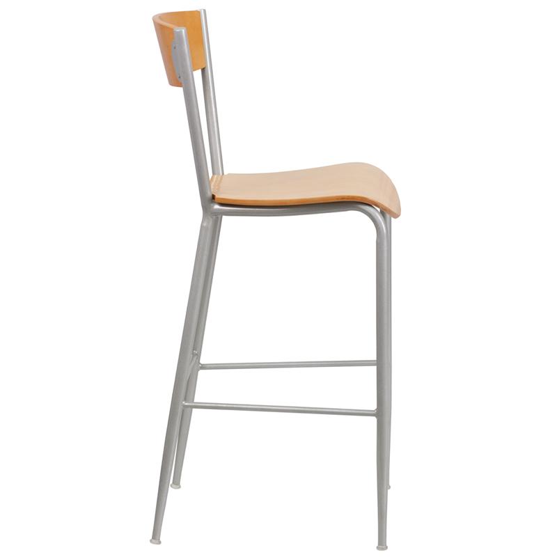 Flash Furniture Invincible Series Silver Metal Restaurant Barstool – Natural Wood Back & Seat – XU-DG-60218-NAT-GG Discount