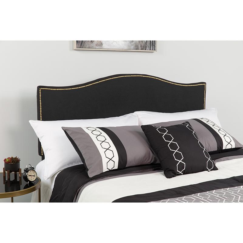 Flash Furniture Lexington Upholstered Queen Size Headboard with Accent Nail Trim in Black Fabric – HG-HB1707-Q-BK-GG on Sale
