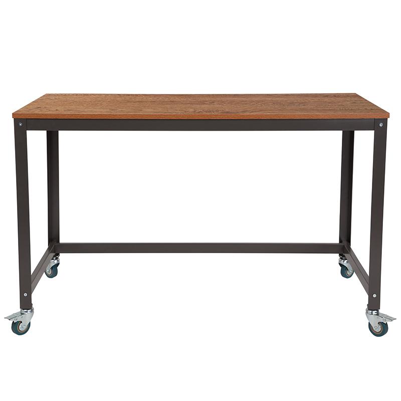 Flash Furniture Livingston Collection Computer Table and Desk in Brown Oak Wood Grain Finish with Metal Wheels – NAN-JN-2522D-GG on Sale