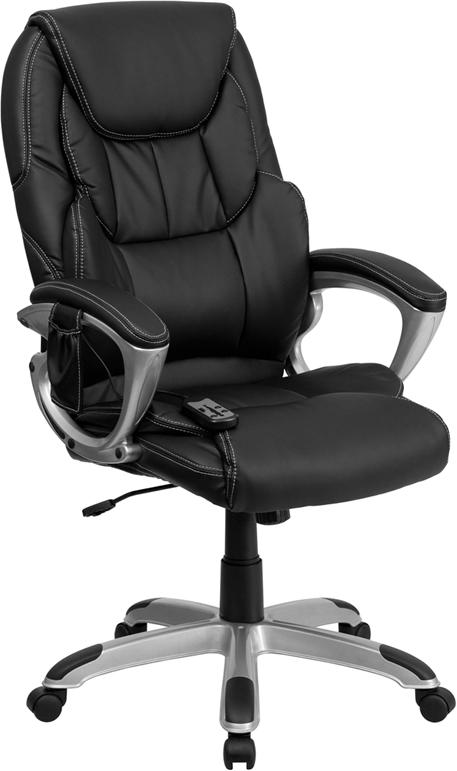 Flash Furniture High Back Massaging Black Leather Executive Swivel Chair with Silver Base and Arms – BT-9806HP-2-GG Online Hot Sale