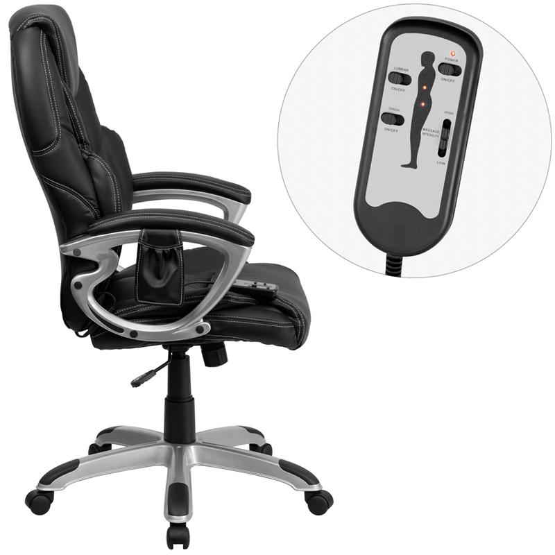 Flash Furniture High Back Massaging Black Leather Executive Swivel Chair with Silver Base and Arms – BT-9806HP-2-GG Online Hot Sale