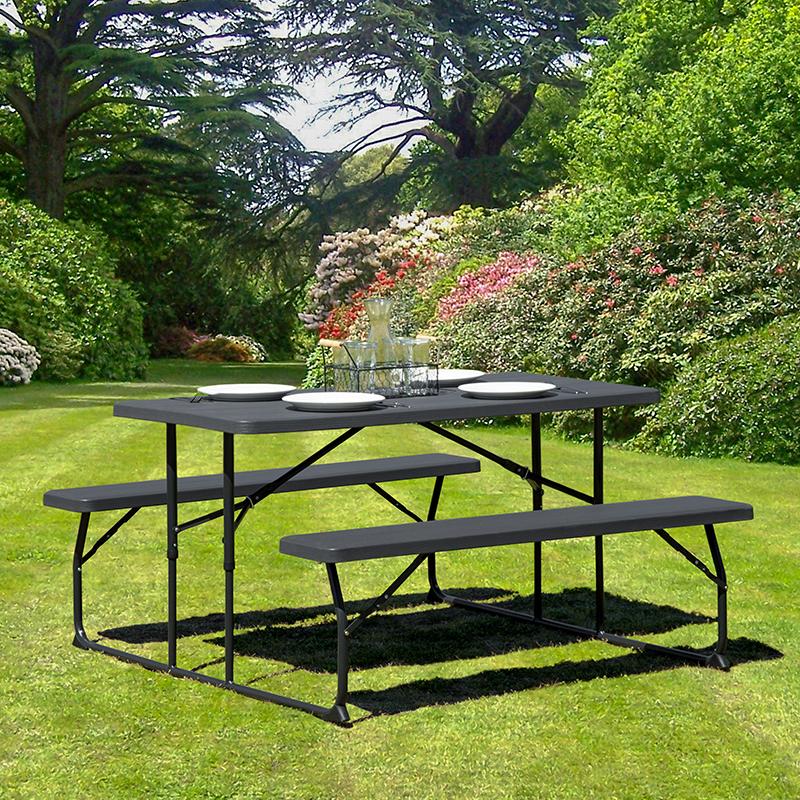 Flash Furniture Insta-Fold Charcoal Wood Grain Folding Picnic Table and Benches – RB-EBB-1470FD-GG Sale