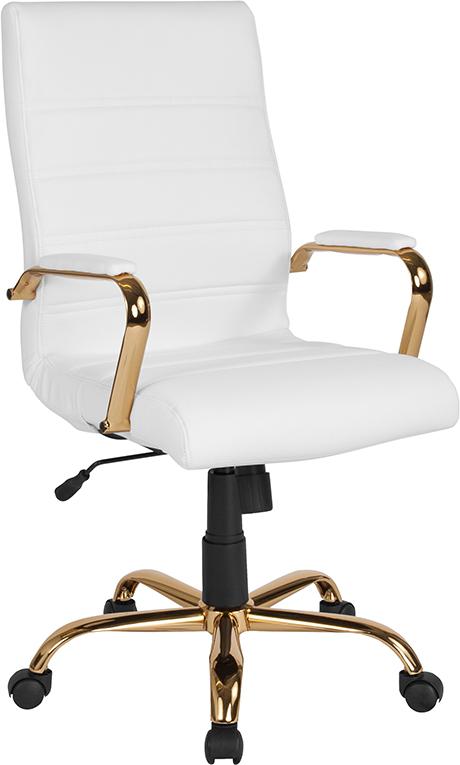 Flash Furniture High Back White Leather Executive Swivel Chair with Gold Frame and Arms – GO-2286H-WH-GLD-GG Hot on Sale