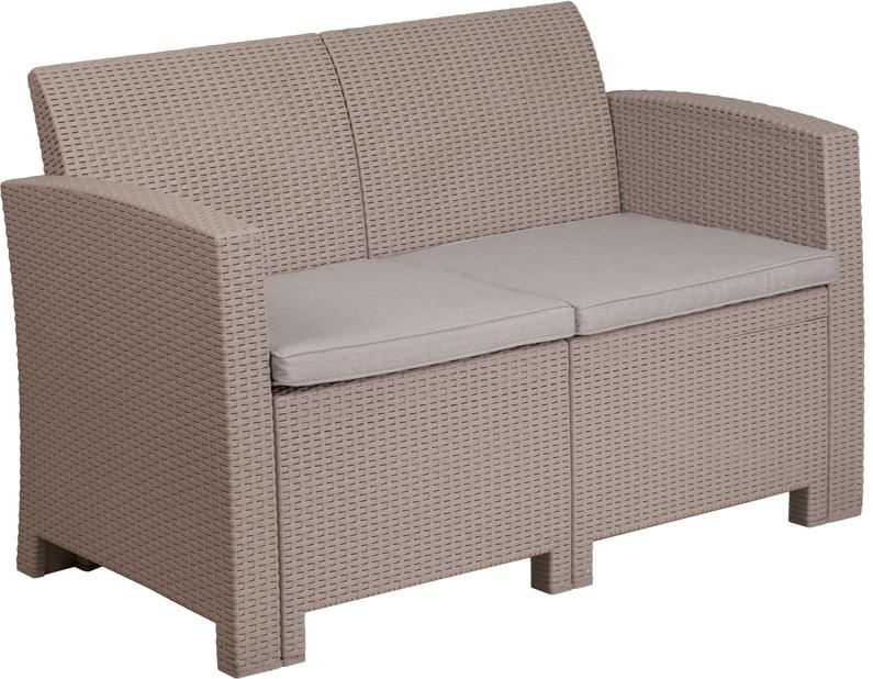 Flash Furniture Light Gray Faux Rattan Loveseat with All-Weather Light Gray Cushions – DAD-SF2-2-GG Supply